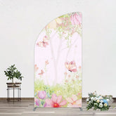 Lofaris Pink Butterfly Spring Cartoon Birthday Half Moon Arch Backdrop